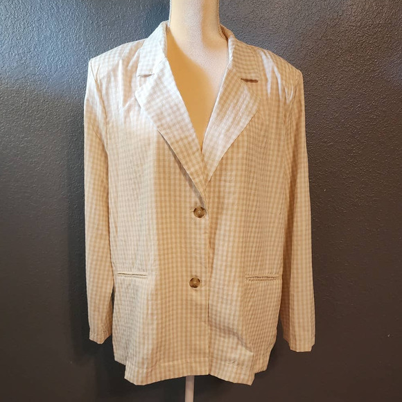 Cyrus Women's Taupe 2 Button Front Closure Gingham Blazer Size xl - Picture 1 of 15